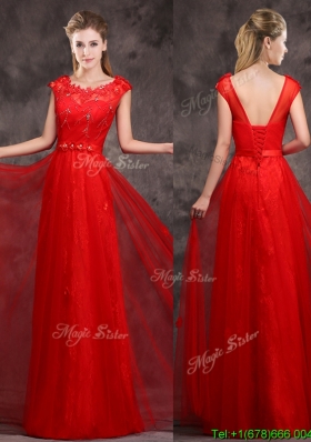 Hot Sale Scoop Red Bridesmaid Dress with Beading and Appliques
