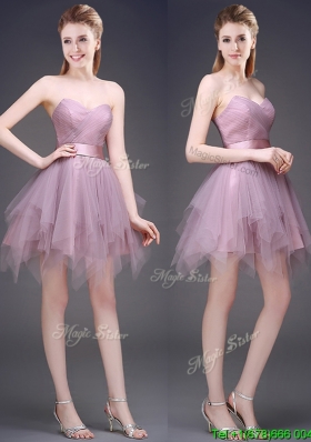 Hot Sale Lavender Short Dama Dress with Ruffles and Belt