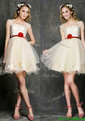 New Style Straps Short Bridesmaid Dress with Belt and Appliques