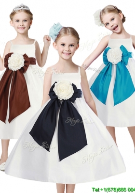 Fashionable Spaghetti Straps Little Girl Pageant Dress with Hand Made Flowers and Sashes