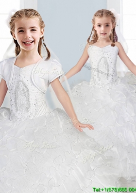 Affordable Spaghetti Straps Flower Girl Dress with Ruffled Layers and Embroidery