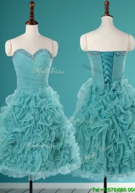 Fashionable Beaded Top and Ruffled Short Prom Dress in Turquoise