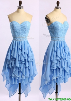 Cheap Beaded Bodice and Ruffled Short Prom Dress in Baby Blue