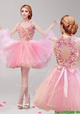 Cheap Halter Top Short Prom Dress with Hand Made Flowers and Ruffles