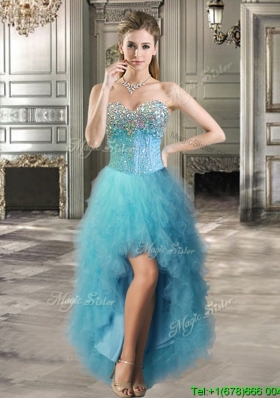 Best Selling Beaded and Ruffled Tulle Prom Dress in Teal