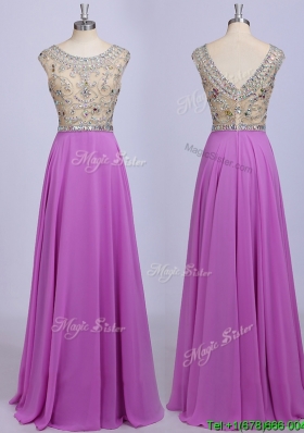 See Through Scoop Beading Chiffon Evening Dress in Lavender