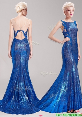 Gorgeous Square Sequined and Applique Evening Dress in Royal Blue