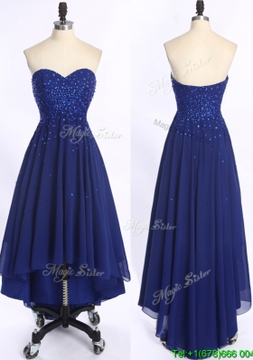 Perfect High Low Royal Blue Prom Dress with Beading