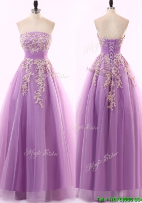 Lovely A Line Appliques Tulle Prom Dress in Lavender