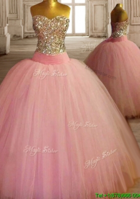 New Style Beaded Bodice Baby Pink Custom Make Quinceanera Dress in Tulle