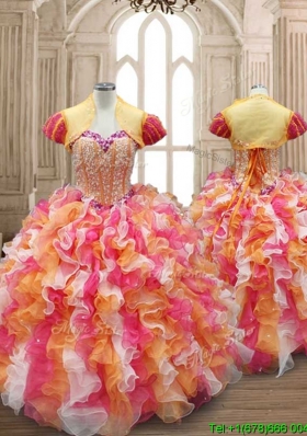 New Arrivals Multi Color Quinceanera Dress with Beading and Ruffles