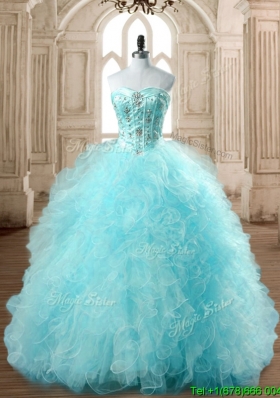 Best Selling Tulle Beading and Ruffles Quinceanera Dress in Baby Blue