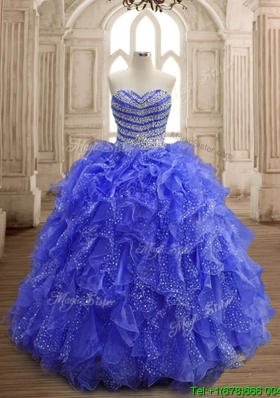 Latest Beaded and Ruffled Organza Quinceanera Dress with Really Puffy