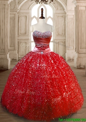 Classical Ball Gown Red Sweet 16 Dress with Beading and Sequins