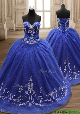 Perfect Applique Royal Blue Sweet 16 Dress with Brush Train