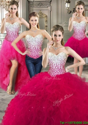 Best Really Puffy Red Detachable Quinceanera Dresses with Beading and Ruffles