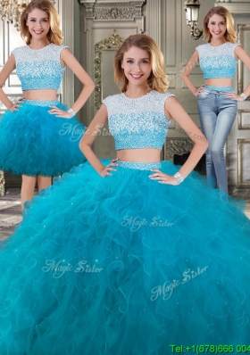 Two Piece Scoop Cap Sleeves Detachable Sweet 16 Dresses with Beading and Ruffles