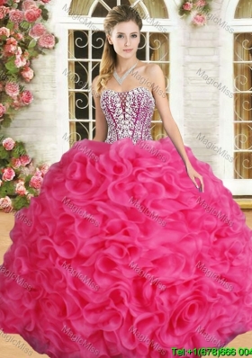 Affordable Hot Pink Sweet 16 Dress with Beading and Ruffles