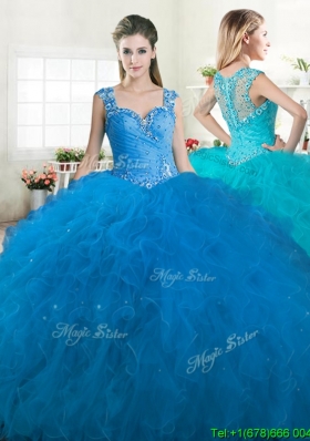 New Arrivals Straps Tulle Quinceanera Dress with Beading and Ruffles
