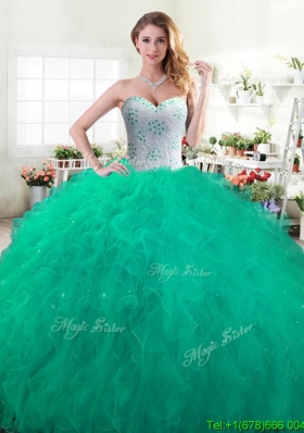 Discount Green Sweet 16 Dress with Beading and Ruffles for Spring