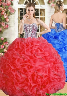 Luxurious Red Big Puffy Quinceanera Dress with Beading and Ruffles