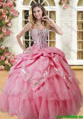 Lovely Coral Red Big Puffy Quinceanera Dress with Beading and Pick Ups