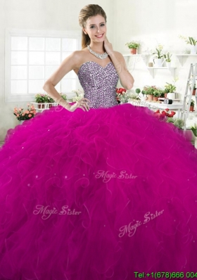 Exclusive Beaded Bodice and Ruffled Tulle Quinceanera Dress in Fuchsia