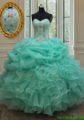 Classical Visible Boning Big Puffy Beaded Quinceanera Dress in Apple Green