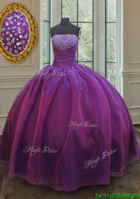Classical Big Puffy Beaded Bust Organza Quinceanera Dress in Purple