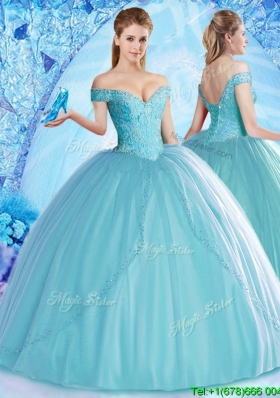 Lovely Off the Shoulder Aqua Blue Quinceanera Dress with Beading