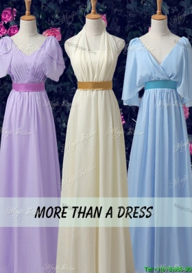 Exclusive Empire Chiffon V Neck Dama Dresses with Belt and Ruching
