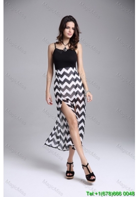 Print Polyester Shoulder Straps Maxi Fashion Dress in White and Black