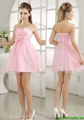 Chic Baby Pink Mini-length Dama Dress with Bowknot