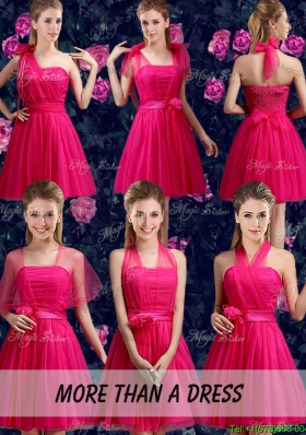 Affordable A Line Ruching Side Zipper Dama Dresses in Hot Pink