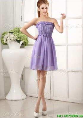 Fashionable Strapless Knee-length Hand Made Flowers Dama Dress for Quinceanera
