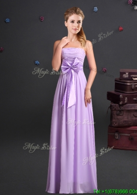 Modern Empire Strapless Chiffon Long Dama Dress in Lavender