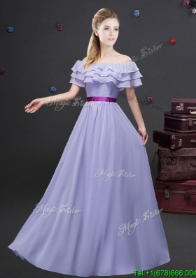 2017 Pretty Ruffled Layers and Belted Lavender Dama Dress with Short Sleeves