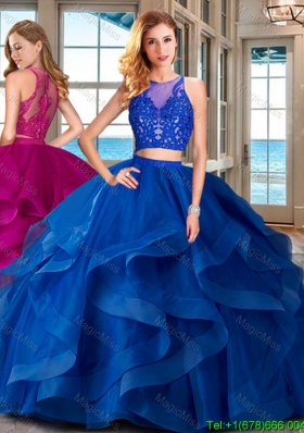 Discount Ruffled and Applique Zipper Up Quinceanera Gown with Brush Train