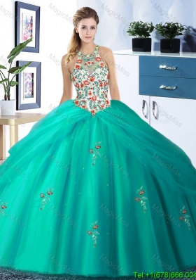 Fashionable Big Puffy Embroideried Turquoise Quinceanera Dress in Floor Length