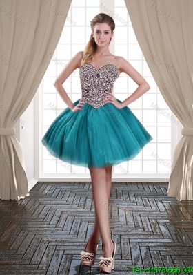 Best Selling Ball Gown Beaded Sweetheart Teal Prom Dress in Tulle