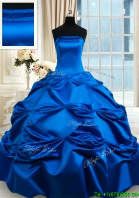 Beautiful Really Puffy Strapless Taffeta Royal Blue Quinceanera Dress with Pick Ups