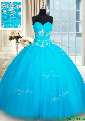 Top Seller Puffy Skirt Tulle Baby Blue Quinceanera Dress with Beading