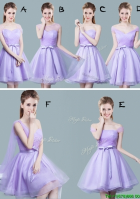 Cheap Tulle Bowknot and Ruched Prom Dress in Lavender