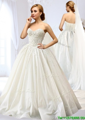 Latest A Line Applique and Beaded Wedding Dress in Taffeta