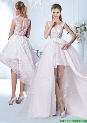 Cheap Applique and Laced Wedding Dress with Detachable Skirt