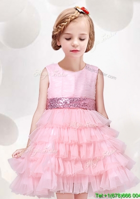 Modest Ruffled Layers Flower Girl Dress with Sequined Decorated Waist