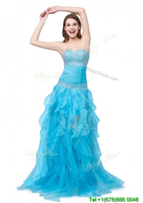 Column Sweetheart Lace Up Long Prom Dresses with Beading and Ruffles