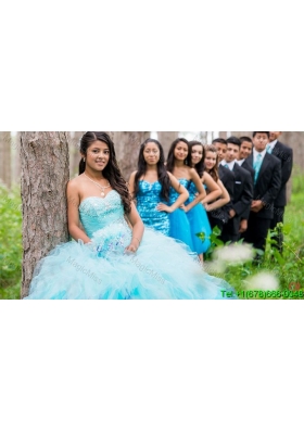 Gorgeous Ruffled Tulle Light Blue Sweetheart Quinceanera Package with Beaded Bust