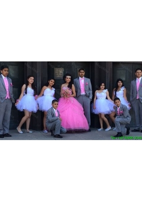 Latest Puffy Skirt Tulle Beaded Sweetheart Quinceanera Package in Rose Pink