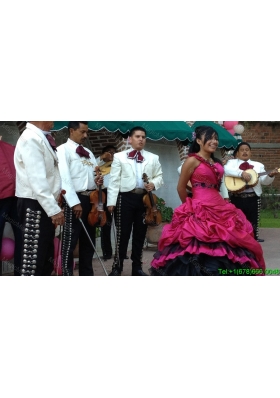 Discount Taffeta and Organza One Shoulder Quinceanera Package in Hot Pink and Blacks